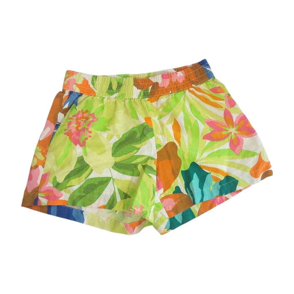 Tropical Floral Shorts Lounge Wear Relaxed Fit Linen Rayon Resort Beach XS